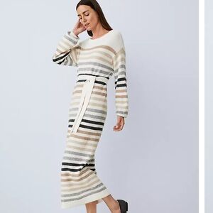 Striped Knit Maxi Dress in Winter White